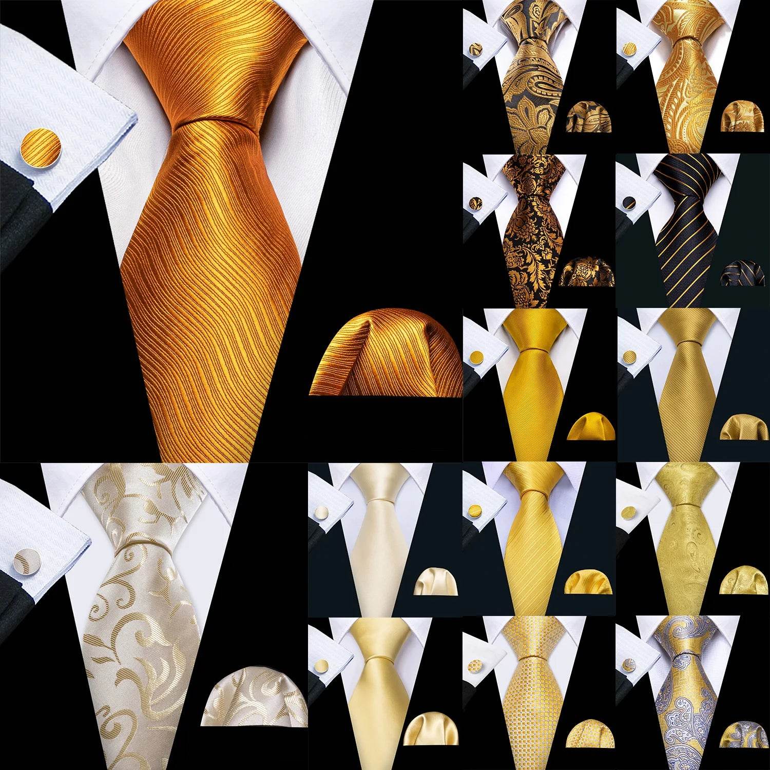 gold and beige silk tie set for formal occasions and events