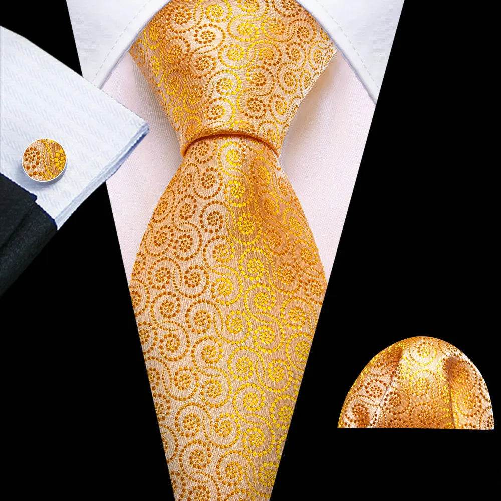 gold and beige silk tie set, perfect for formal occasions