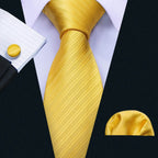Men's gold and beige silk tie set for formal occasions
