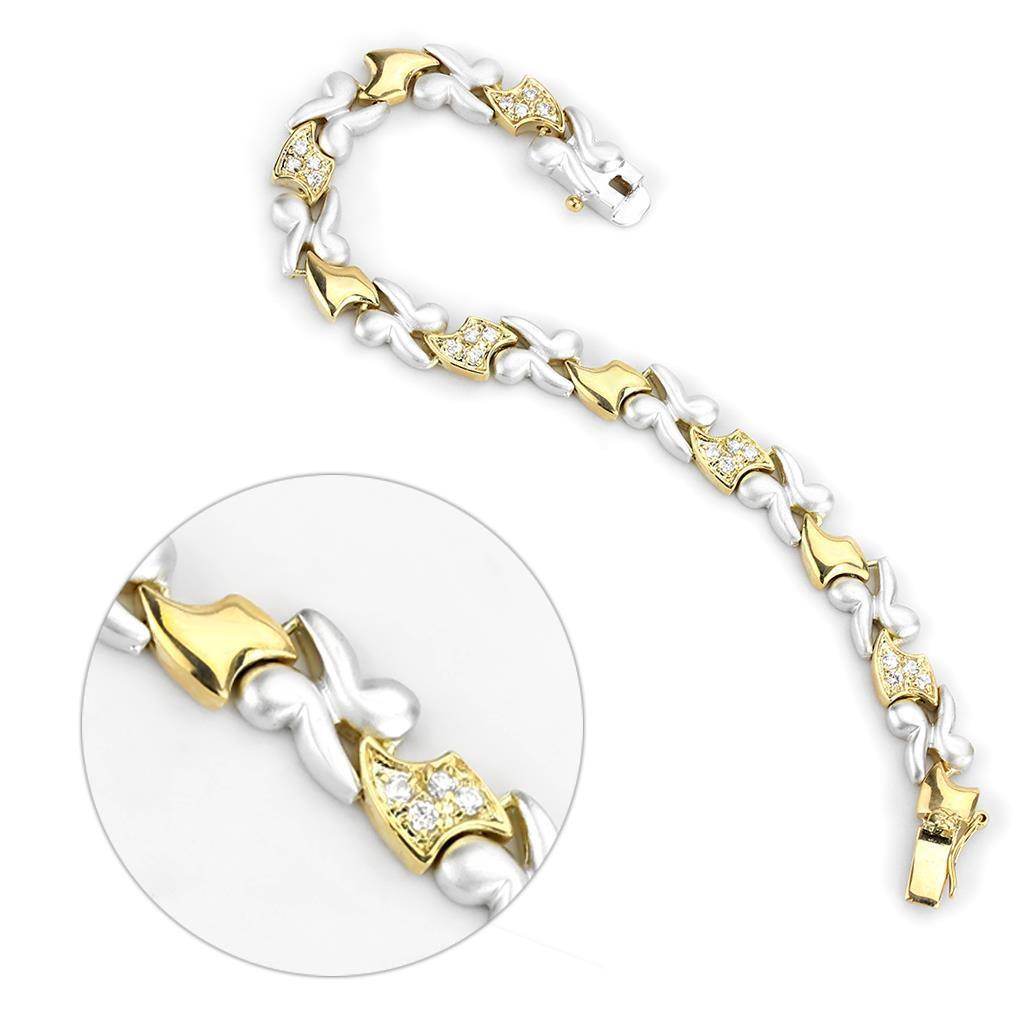 Gold and rhodium women's bracelet featuring sparkling diamond-like accents and a stylish design.