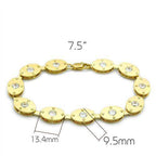 Elegant gold brass bracelet for women with sparkling crystal accents, measuring 7.5 inches
