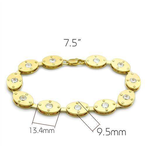 Elegant gold brass bracelet for women with sparkling crystal accents, measuring 7.5 inches