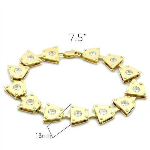 Gold brass geometric bracelet with sparkling crystals, 7.5 inches in length
