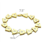 Gold brass geometric bracelet with sparkling crystals, 7.5 inches in length