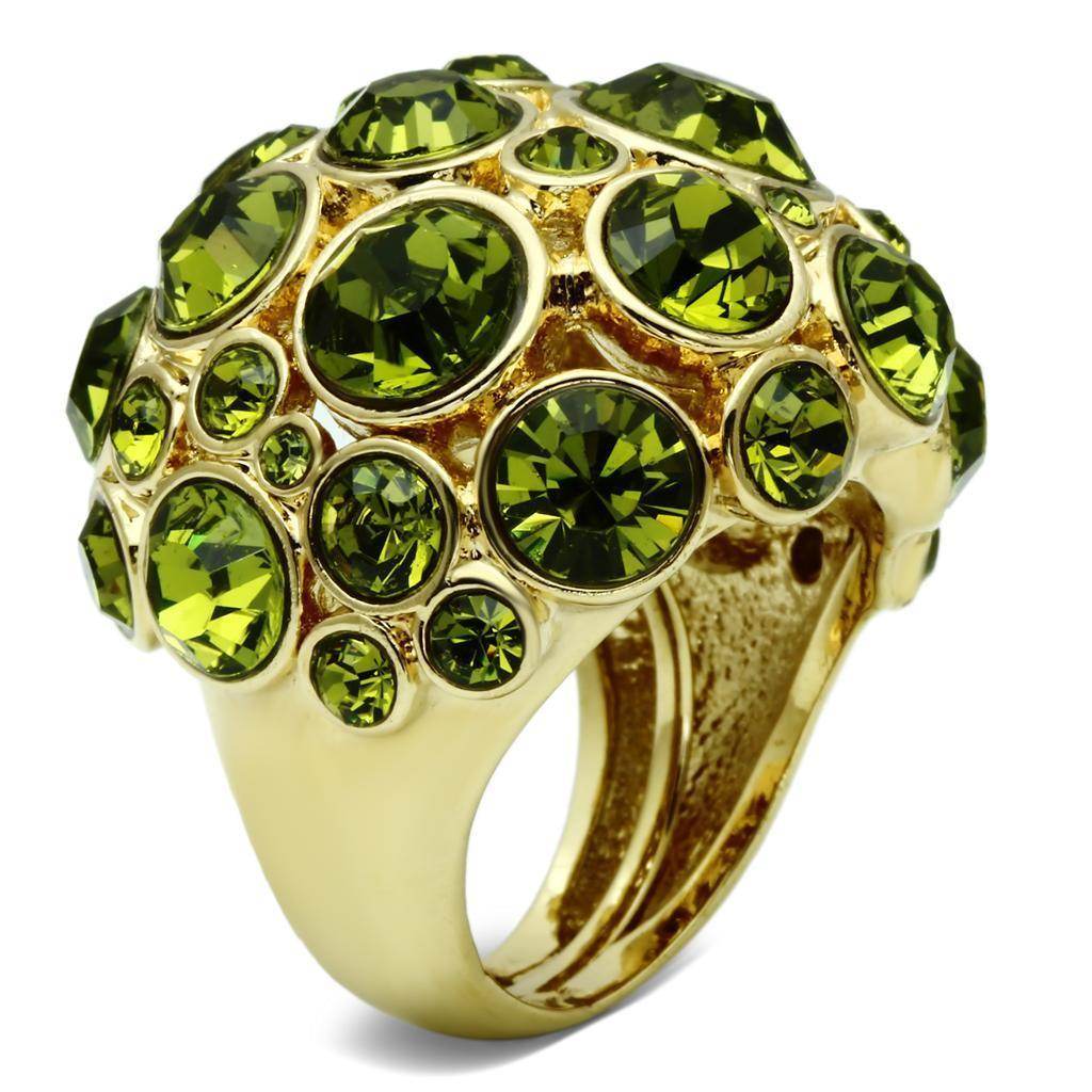 Stunning gold brass ring for women adorned with sparkling green gemstones for elegant style