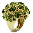 Stunning gold brass ring for women adorned with sparkling green gemstones for elegant style
