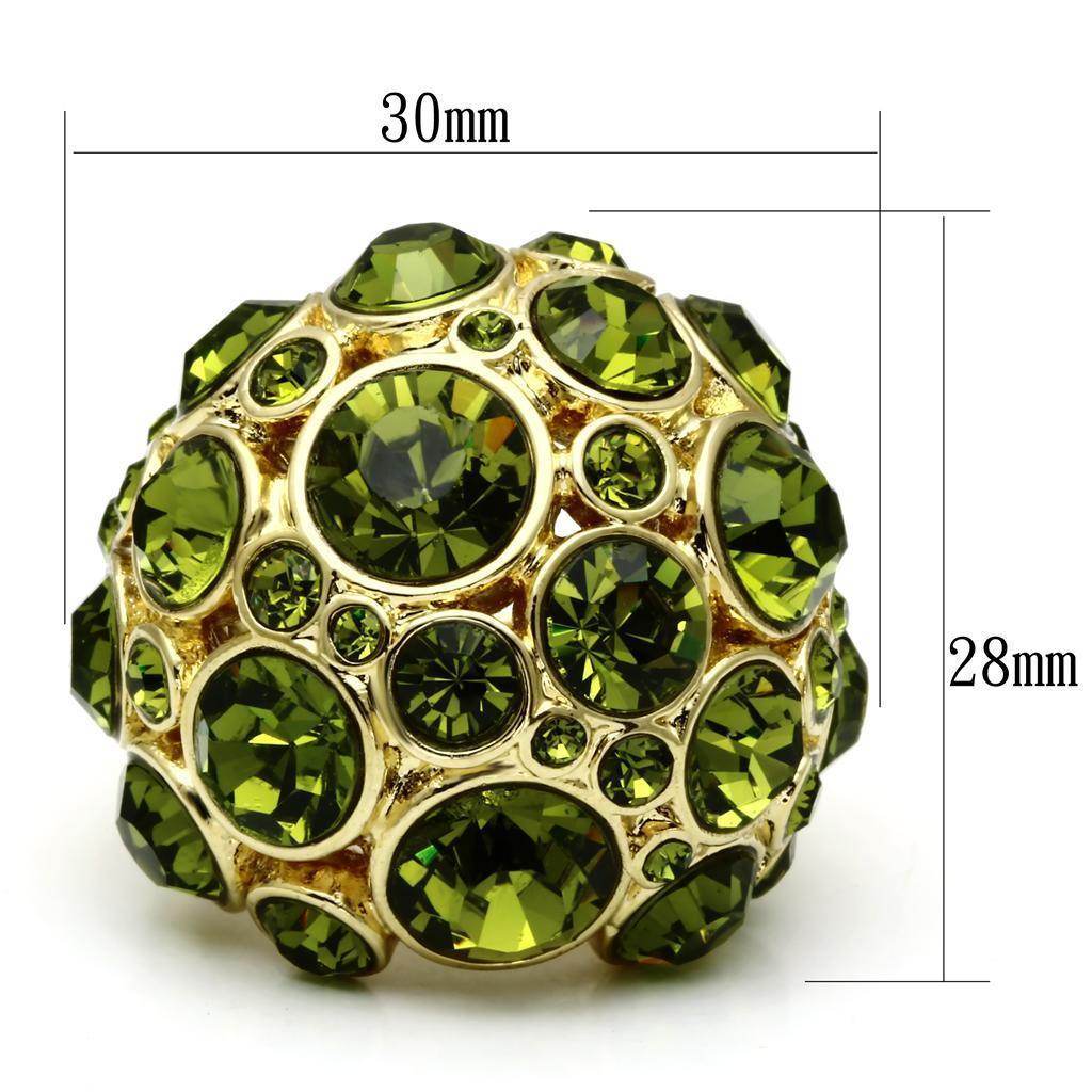 Gold brass ring for women featuring a cluster of green gemstones in various sizes