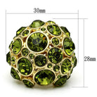 Gold brass ring for women featuring a cluster of green gemstones in various sizes