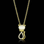 Gold cat pendant necklace for women featuring a sparkling design and elegant chain.