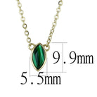 Stylish gold chain necklace with green pendant featuring a marquise design and precise measurements