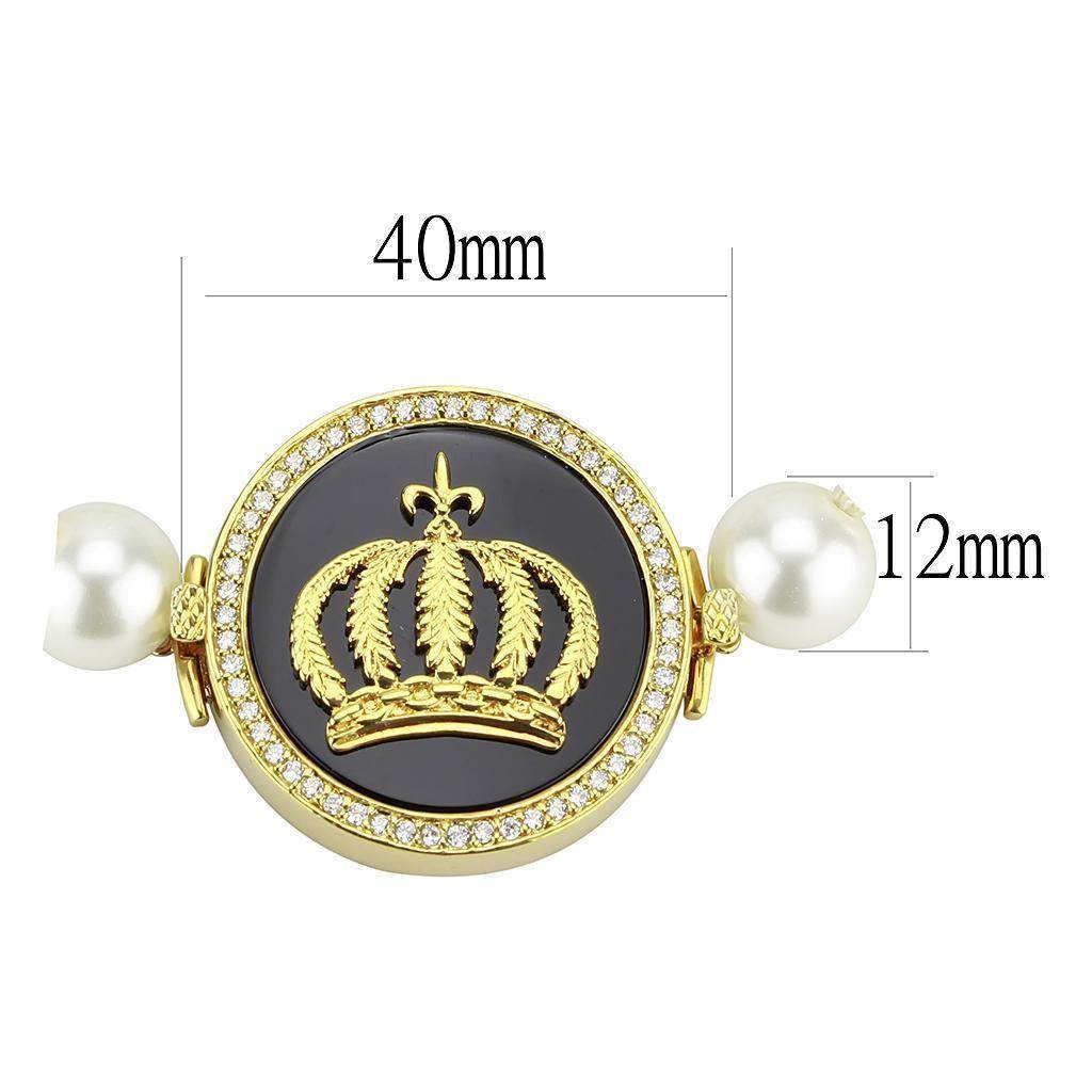 Gold crown pearl bracelet for women featuring elegant design with pearls and a stylish crown centerpiece