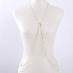 Bella Chic elegant gold double layered body chain displayed on white mannequin torso