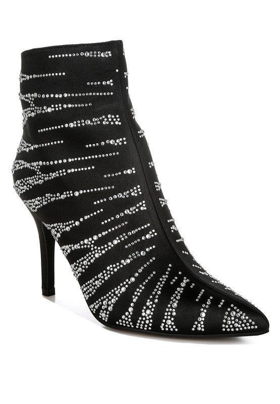 Stylish black Rag Company gold embellished ankle boots with shimmering design and pointed toe