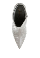 Stylish gold embellished ankle boots by Rag Company with a sleek silver design and pointed toe.