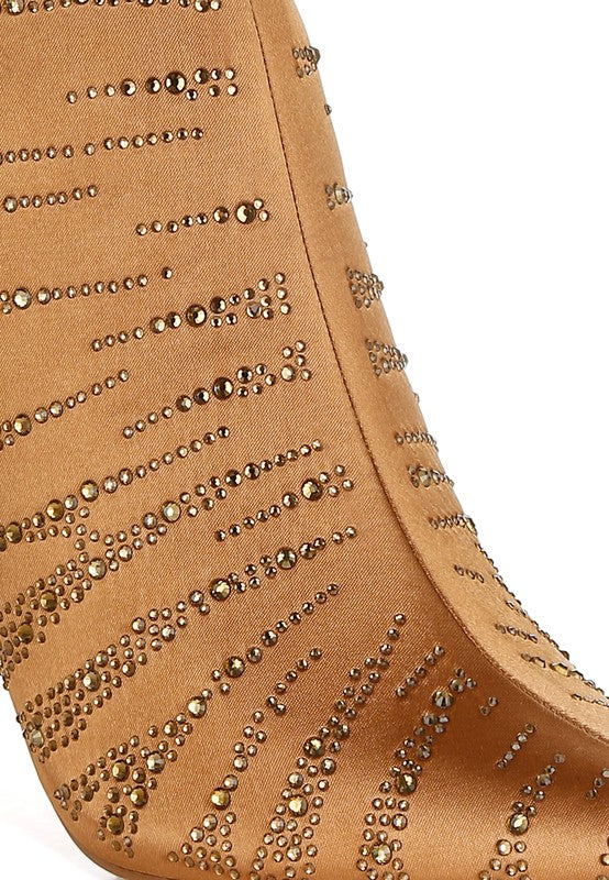 Stylish gold embellished ankle boots with intricate bead detailing for a fashionable look