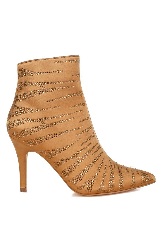 Rag Company gold embellished ankle boots with stylish design and stiletto heel for fashionable women