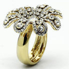 Gold flower statement ring for women adorned with sparkling rhinestones and a polished finish