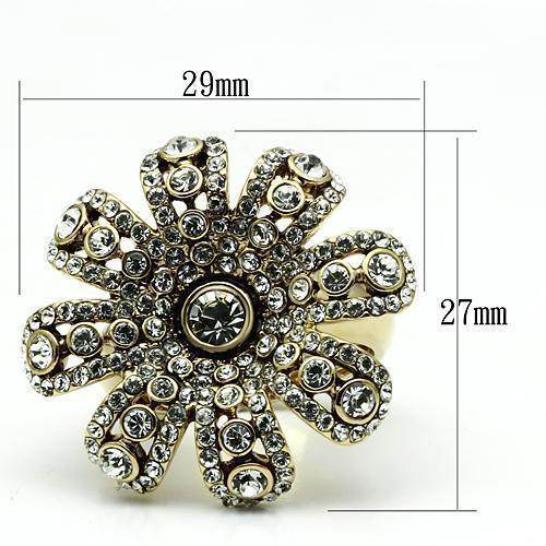 Gold flower statement ring for women adorned with sparkling rhinestones and detailed flower design