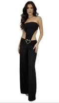 Women's black gold heart cutout jumpsuit for clubwear events