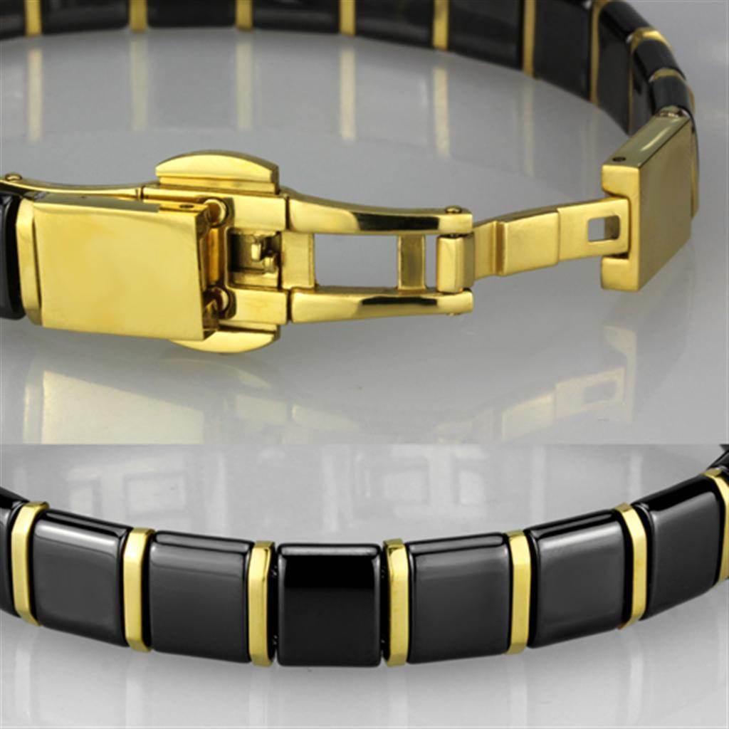 Elegant gold ion plated women's bracelet with sleek black and gold design for stylish accessorizing