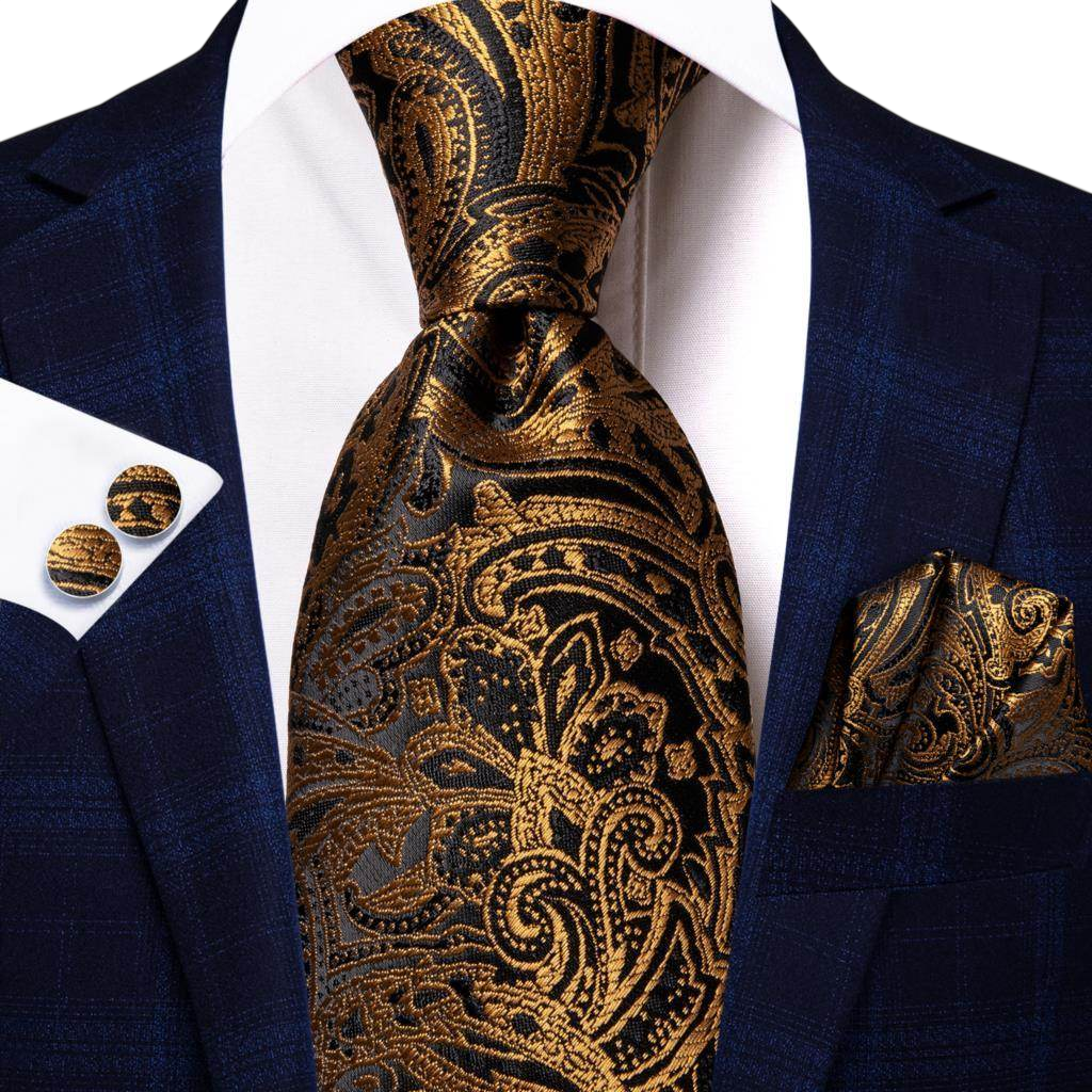 VacationGrabs Gold Paisley Formal Tie for Men