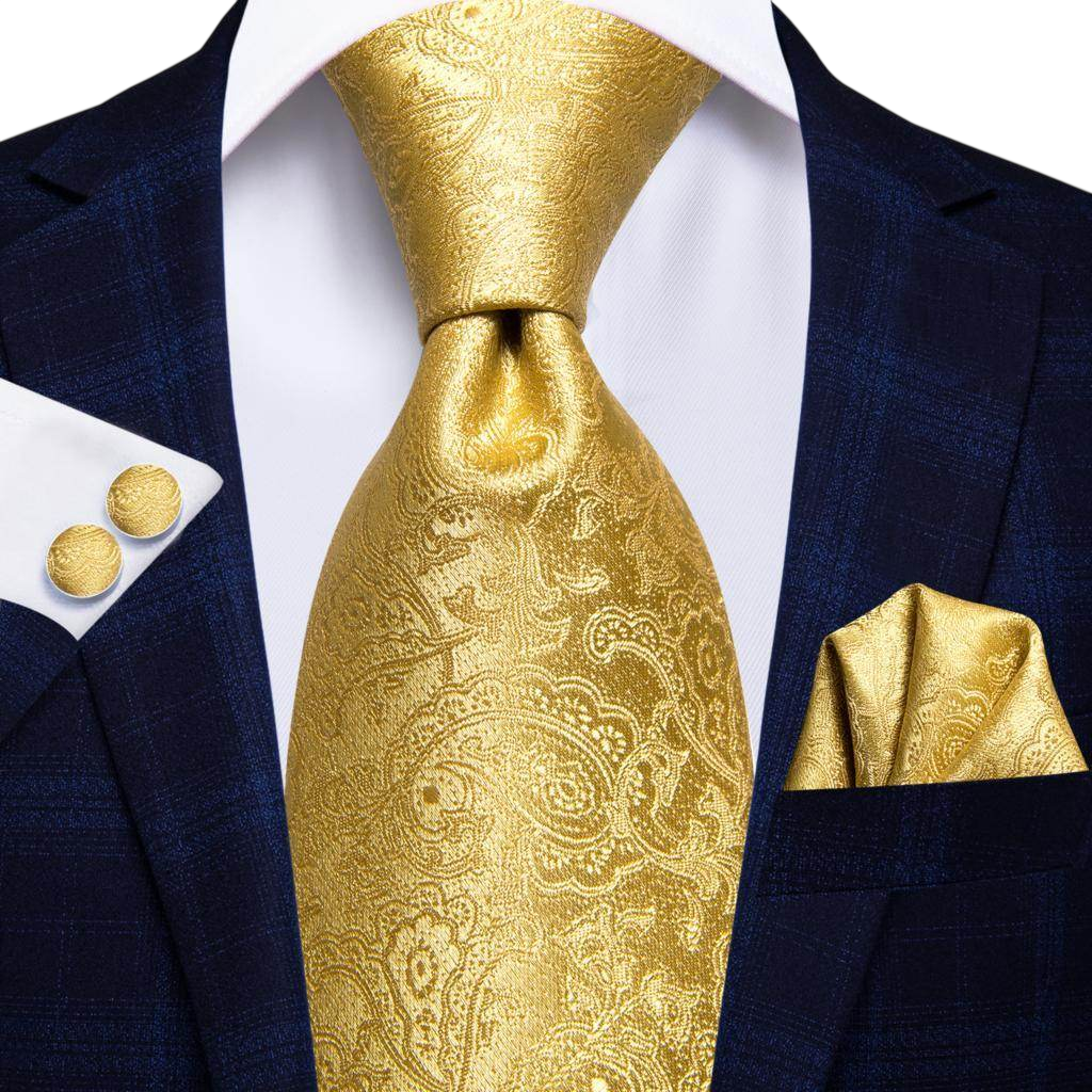 VacationGrabs Gold Paisley Formal Tie for Men