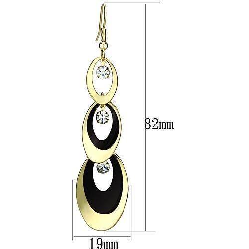 Gold ruthenium drop earrings for women featuring a stylish design with black accents and sparkling crystals