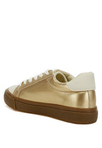Women's gold sneakers, synthetic material, walking shoes for sightseeing tours