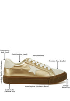 Rag Company women's gold sneakers, premium faux leather, walking shoes for sightseeing tours