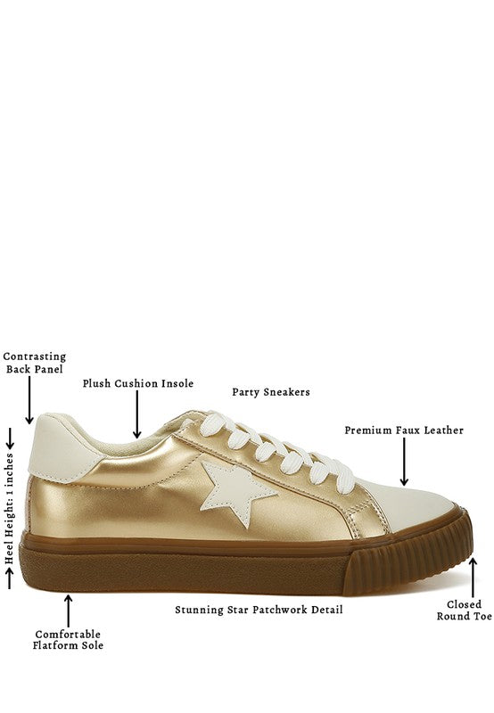 Rag Company women's gold sneakers, premium faux leather, walking shoes for sightseeing tours