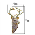 Gold white metal animal brooch featuring a deer design adorned with sparkling rhinestones