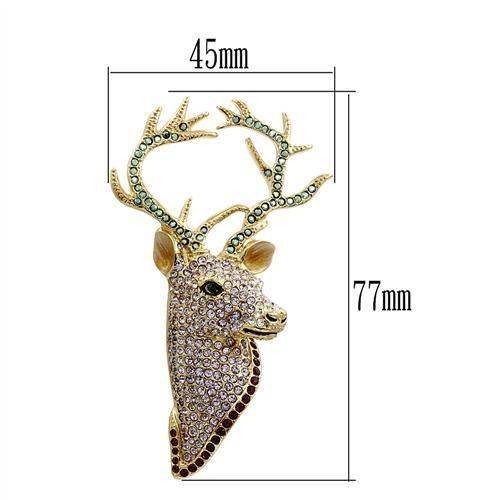 Gold white metal animal brooch featuring a deer design adorned with sparkling rhinestones