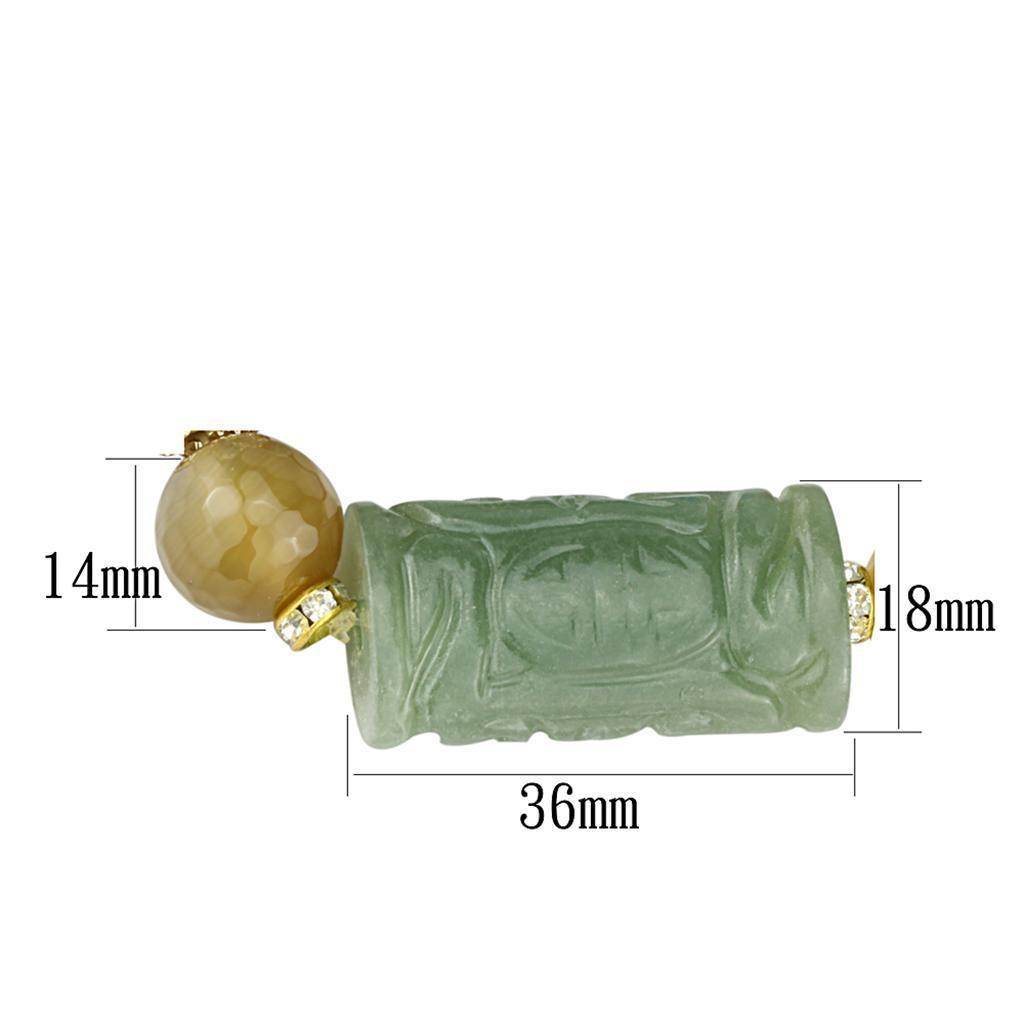 Elegant gold white metal bracelet with synthetic onyx featuring a green jade charm and decorative accents