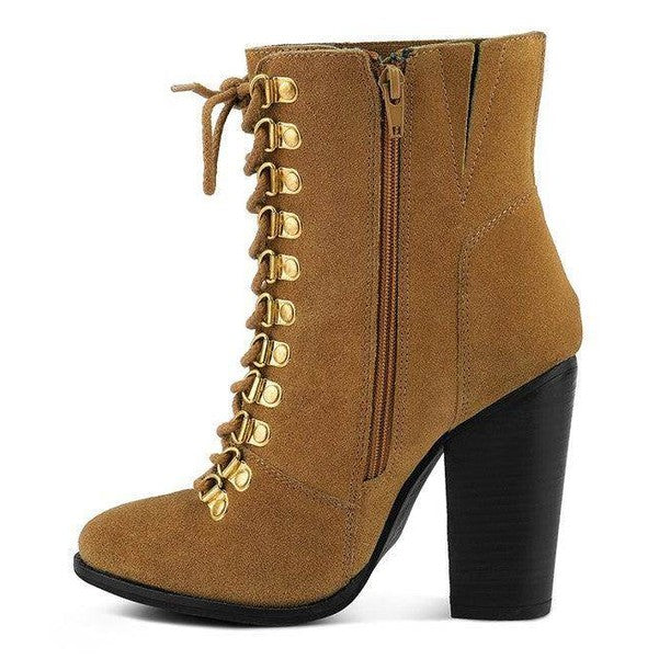 Goose-Feather Antique High Heeled Ankle Boot - VacationGrabs