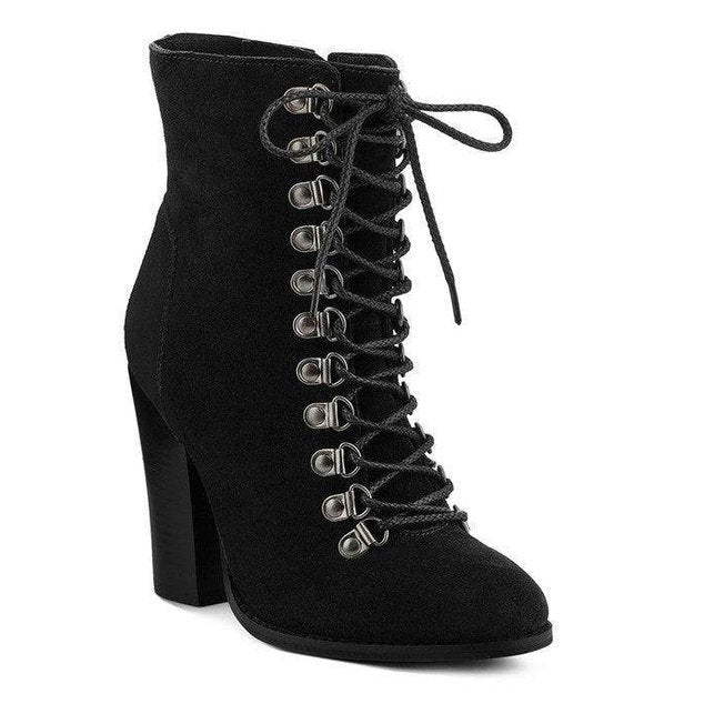 Goose-Feather Antique High Heeled Ankle Boot - VacationGrabs
