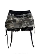 VacationGrabs gothic punk camouflage skirt with black lace trim and attached garter straps