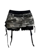 Gothic punk camouflage skirt with black belt and attached lace garter straps by VacationGrabs