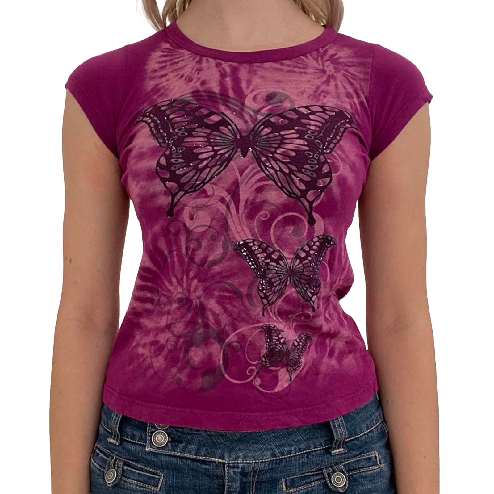 Women's gothic t shirt in purple featuring butterfly graphics