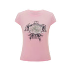 Women's pink gothic t shirt with unique graphic design for casual wear