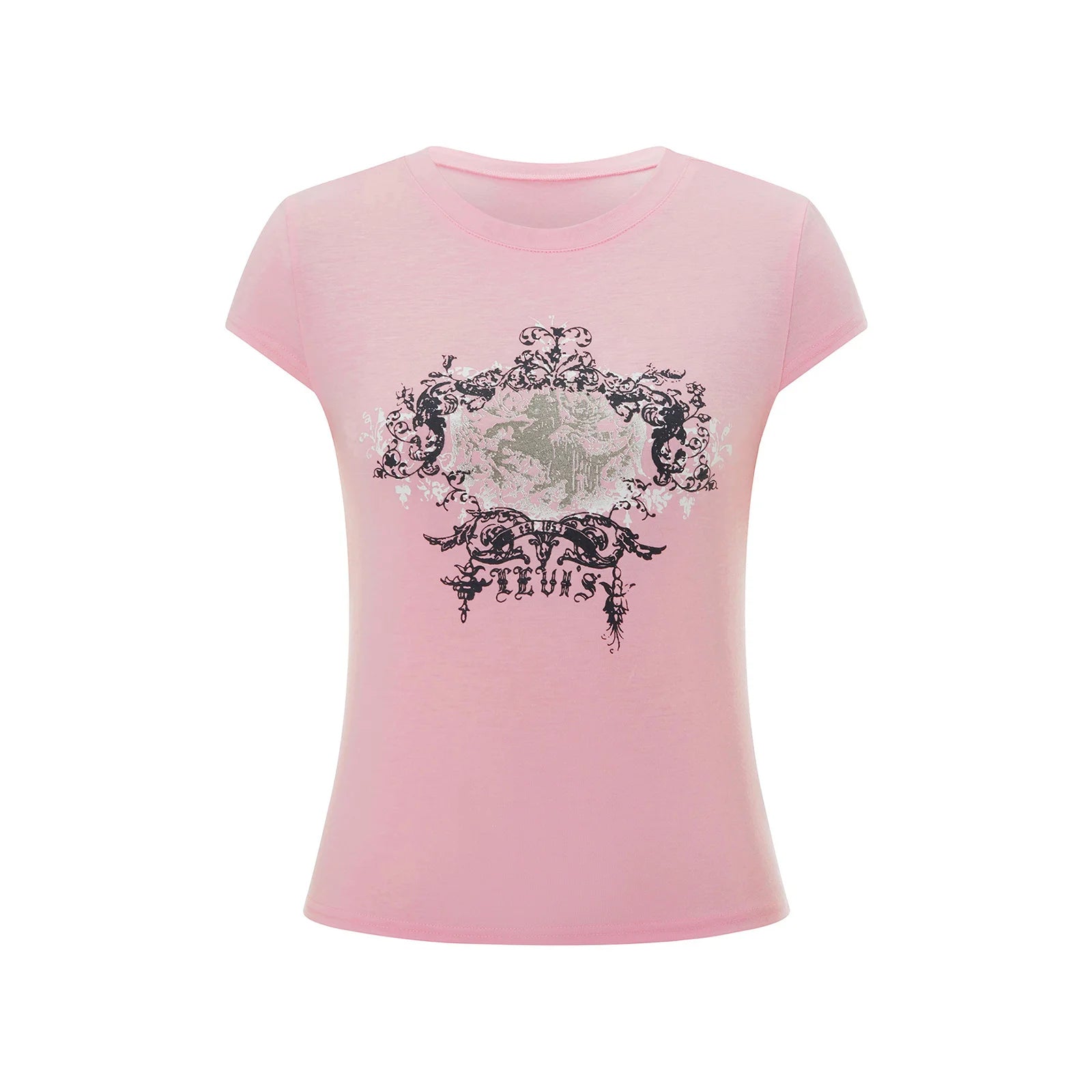 Women's pink gothic t shirt with unique graphic design for casual wear