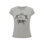 Women's gray gothic t shirt with stylish graphic design for casual wear