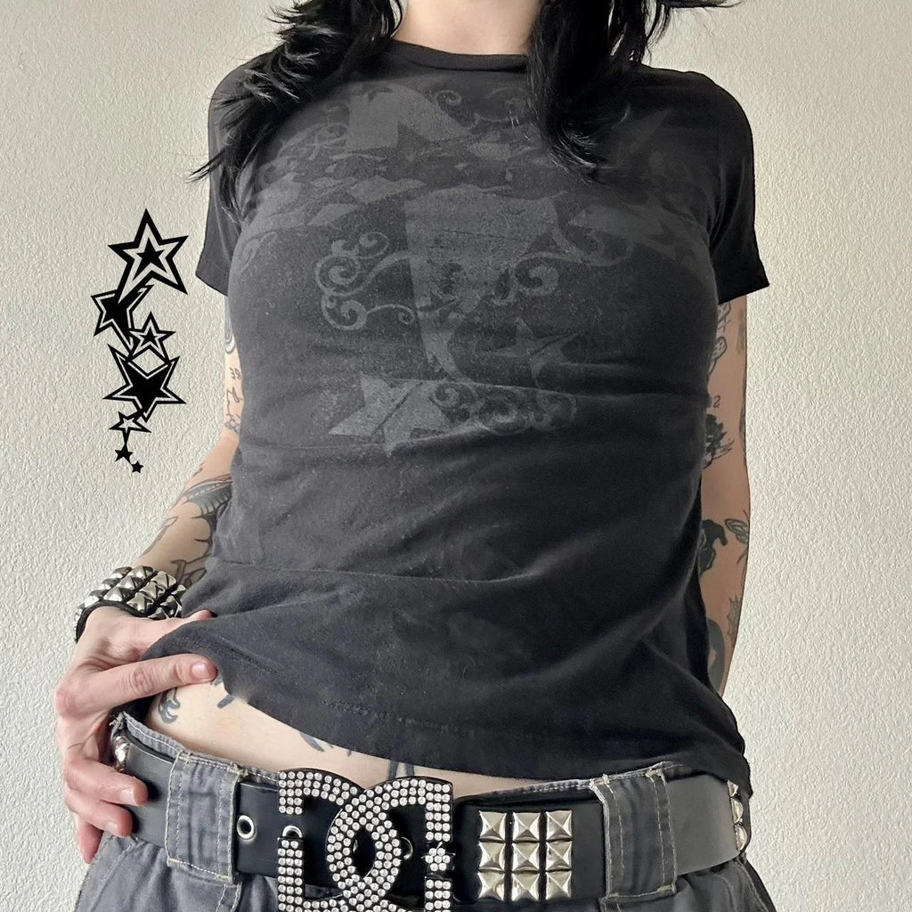 Women's gothic t shirt in black, soft material for casual wear