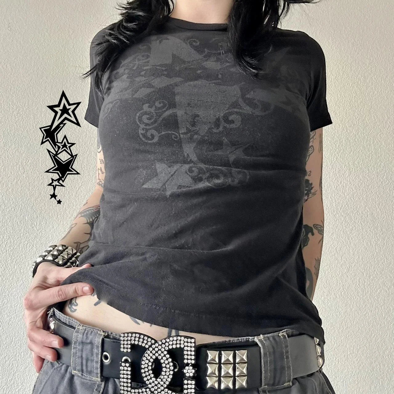 Women's gothic t shirt in black, soft material for casual wear