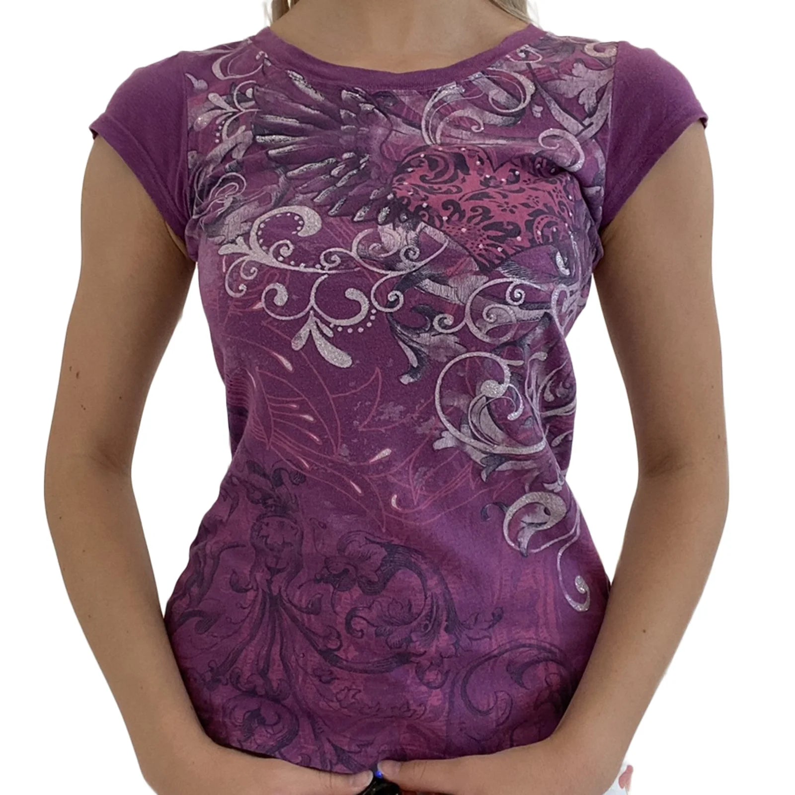 Women's gothic t shirt in purple with intricate floral designs