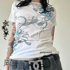Women's gothic t shirt in white with unique graphic designs