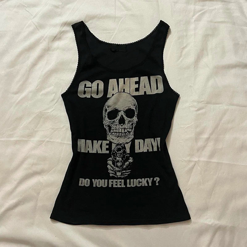 Women's black gothic t shirt with skull graphic for casual wear