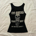 Women's black gothic t shirt with skull graphic for casual wear