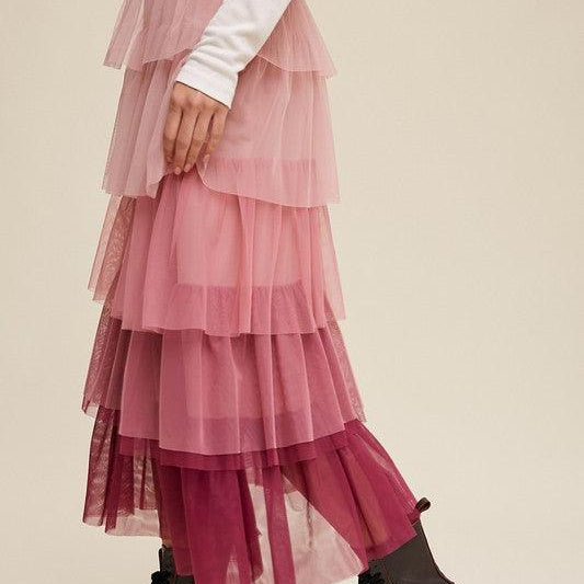 Women's Skirts Gradient Style Tiered Mesh Maxi Skirt