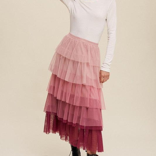 Women's Skirts Gradient Style Tiered Mesh Maxi Skirt