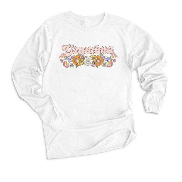 Women's Shirts Grandma Flowers Long Sleeve Graphic Tee Shirt
